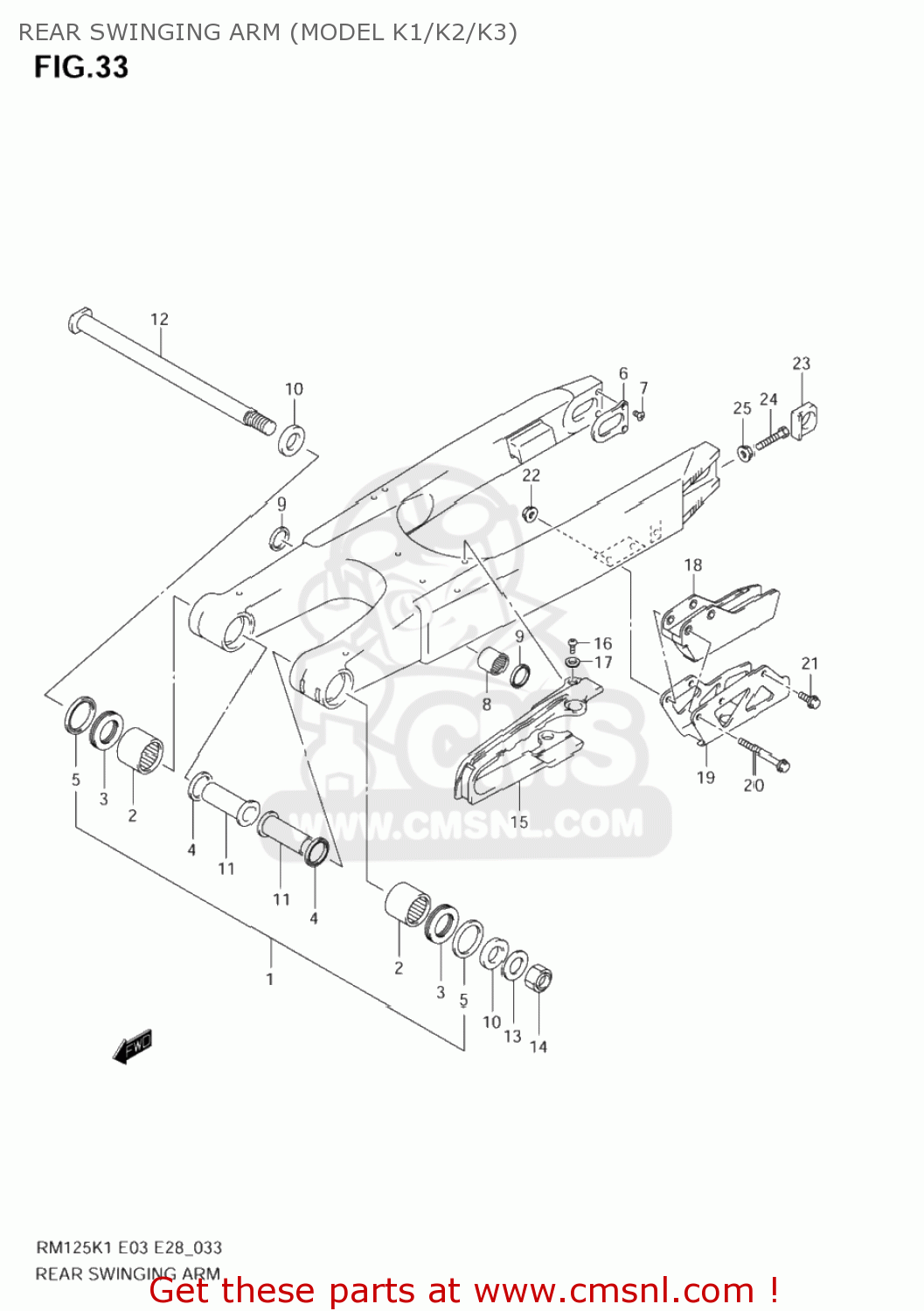 REAR SWINGING ARM (MODEL K1/K2/K3) RM125 2006 (K6) USA (E03)