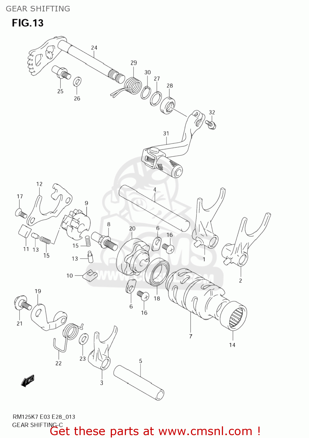 Suzuki RM125 2007 (K7) USA (E03) GEAR SHIFTING buy original GEAR