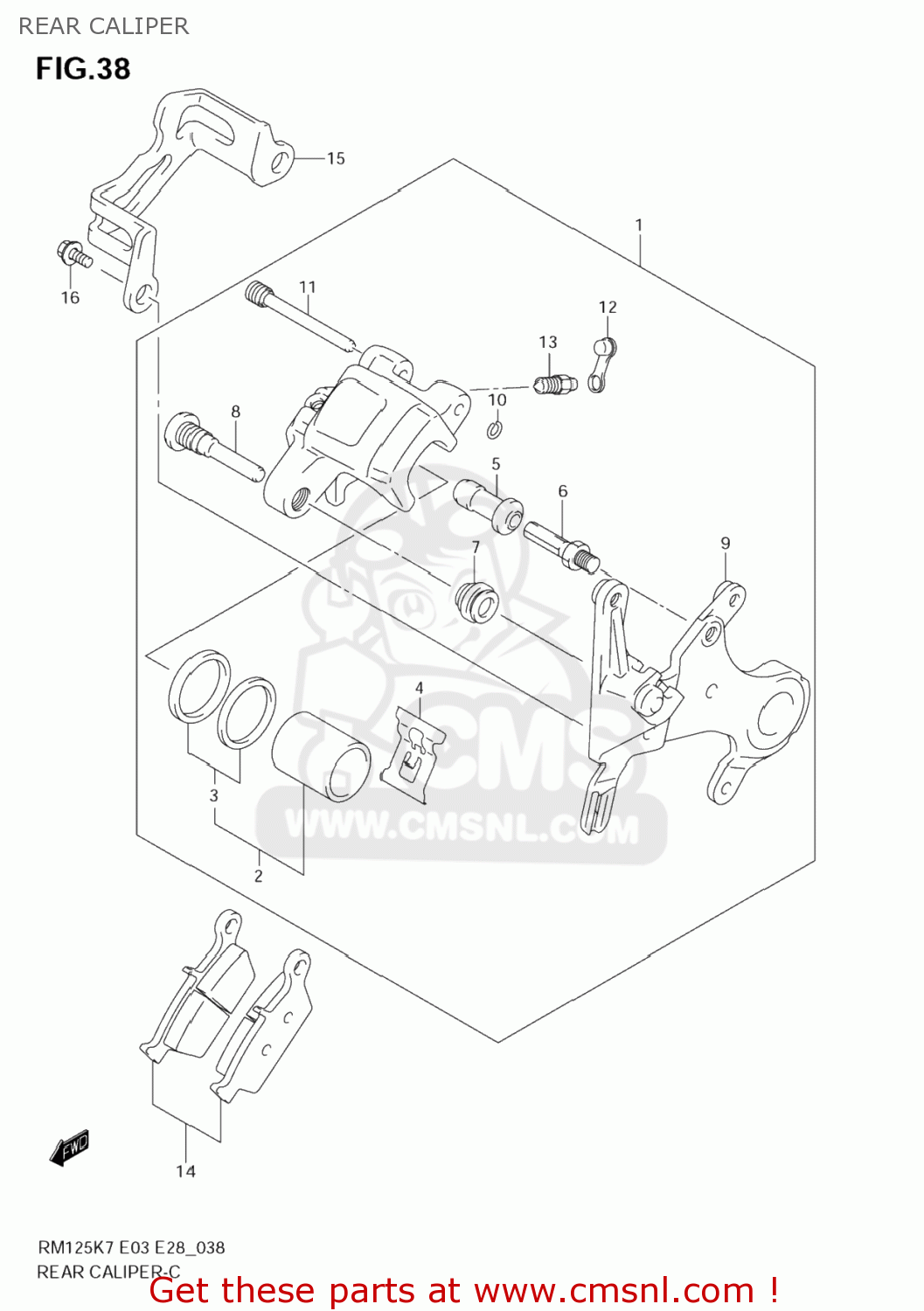REAR CALIPER RM125 2007 (K7) USA (E03)