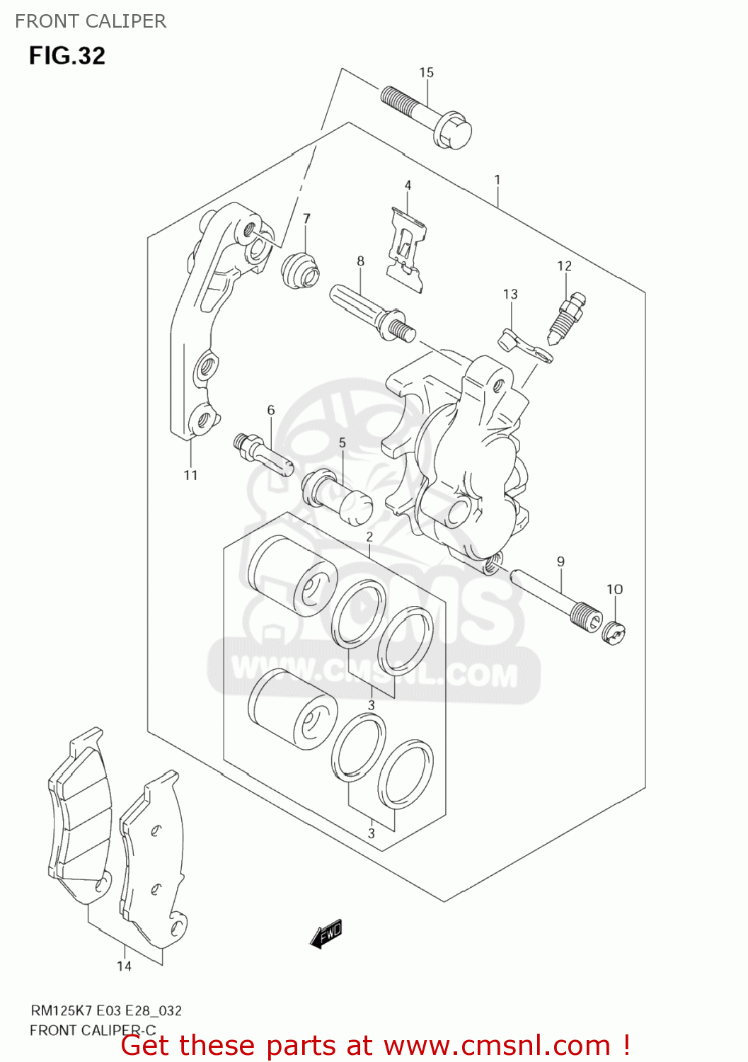 FRONT CALIPER RM125 2008 (K8) USA (E03)