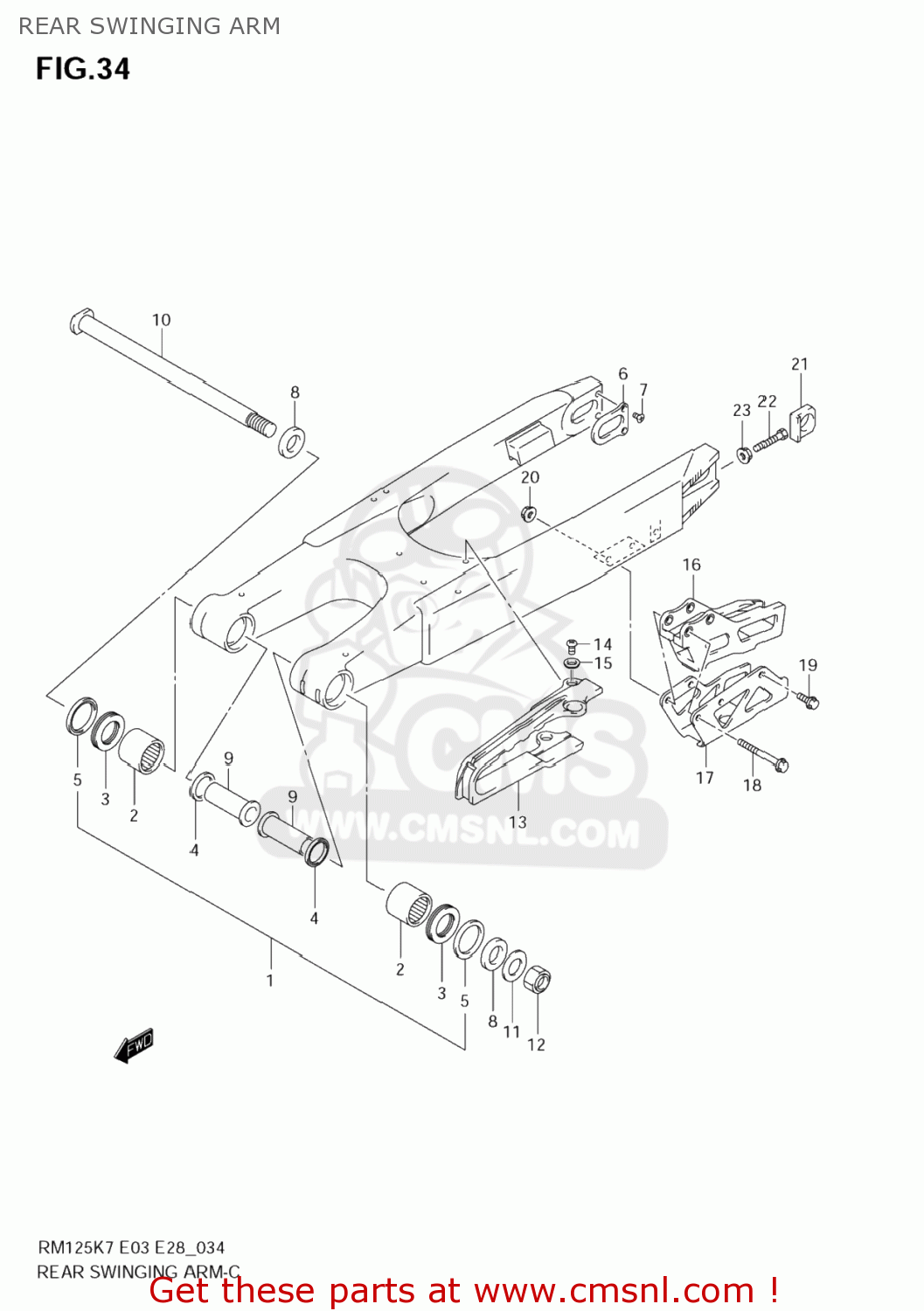 REAR SWINGING ARM RM125 2008 (K8) USA (E03)