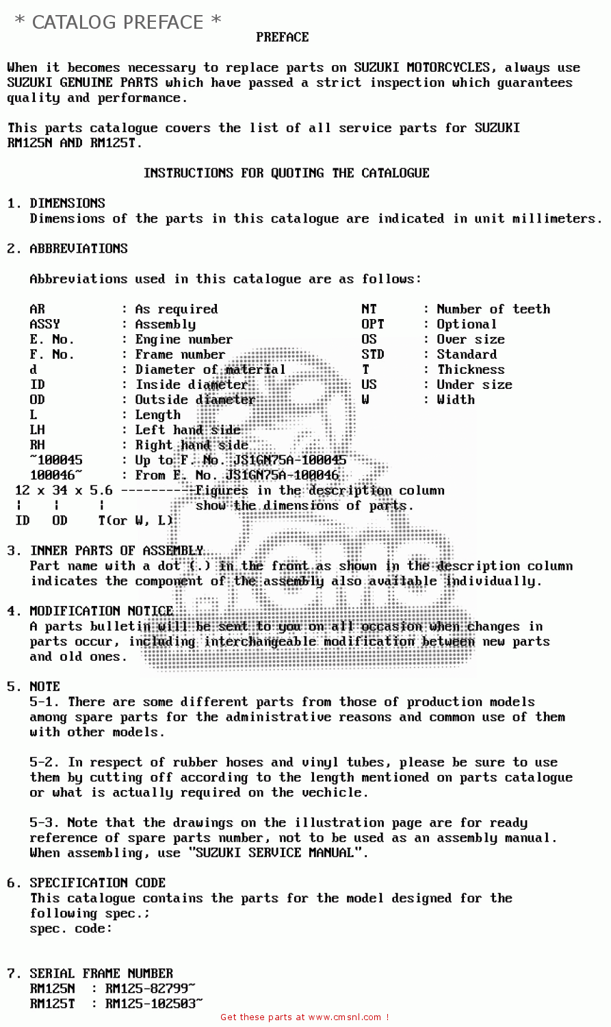 * CATALOG PREFACE * RM125 RM125 1979 1980 (N T)