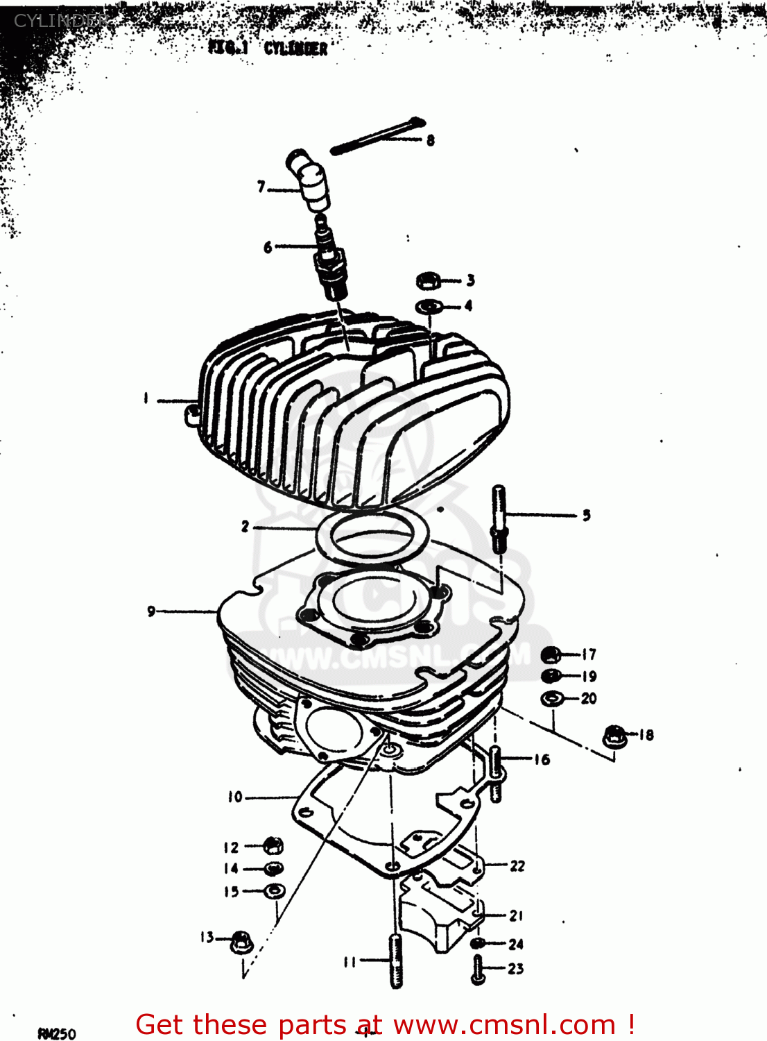 Suzuki RM250 1976 (A) USA (E03) CYLINDER - buy original CYLINDER spares ...