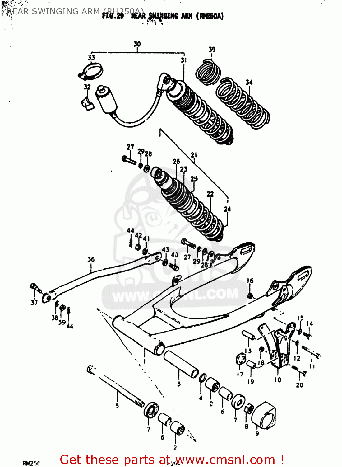REAR SWINGING ARM (RH250A) RM250 1976 (A) USA (E03)
