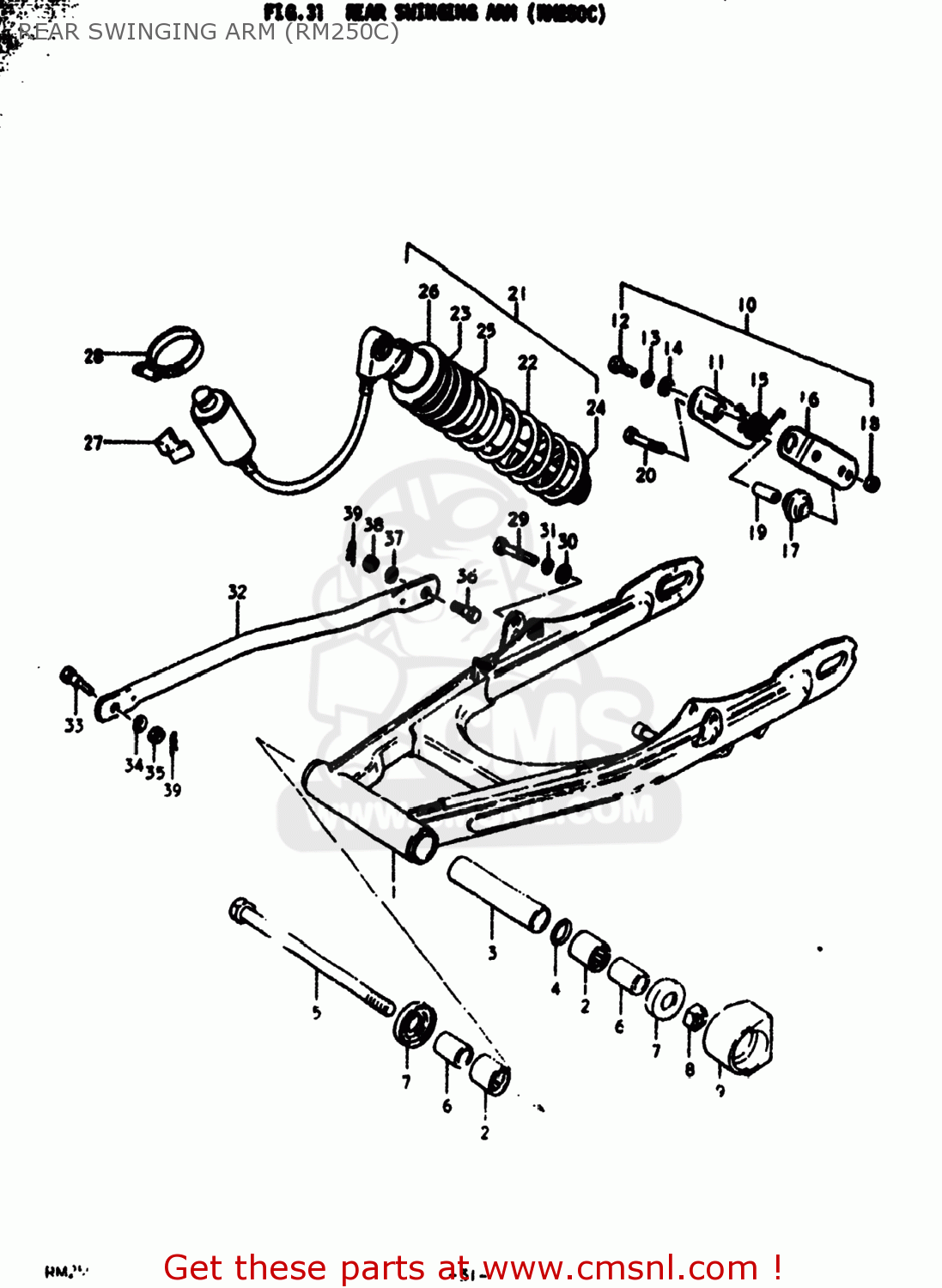 REAR SWINGING ARM (RM250C) RM250 1977 (B) USA (E03)