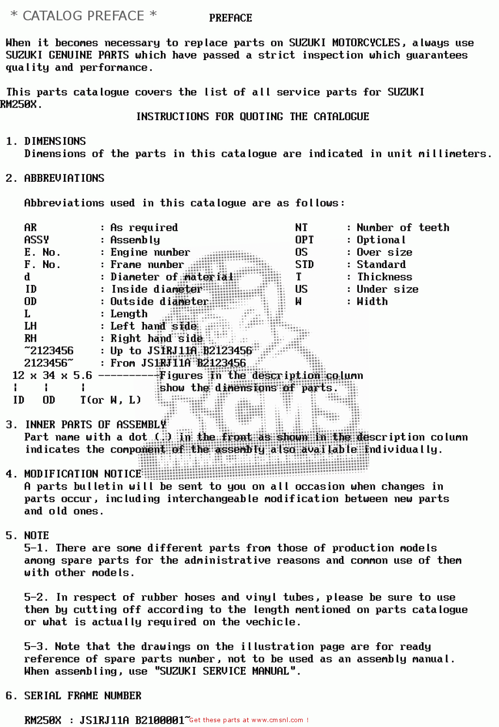 * CATALOG PREFACE * RM250 1981 (X)