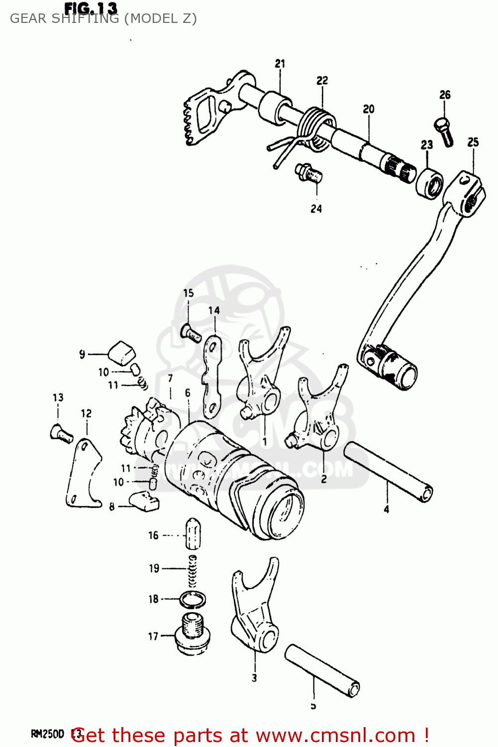 GEAR SHIFTING (MODEL Z) RM250 1982 (Z) USA (E03)