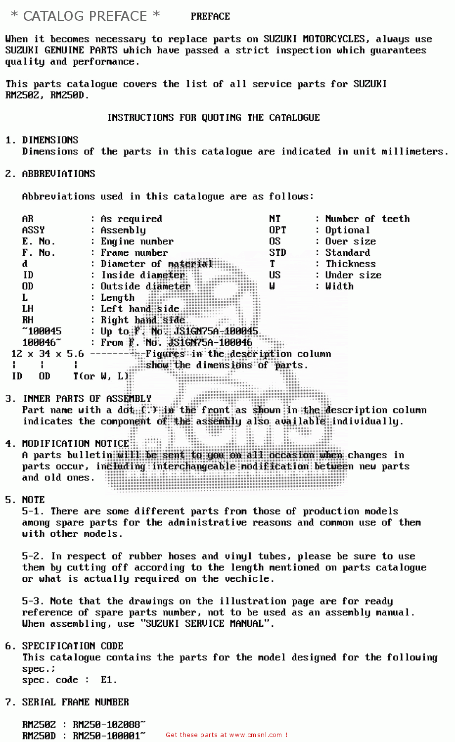 * CATALOG PREFACE * RM250 1983 (D)