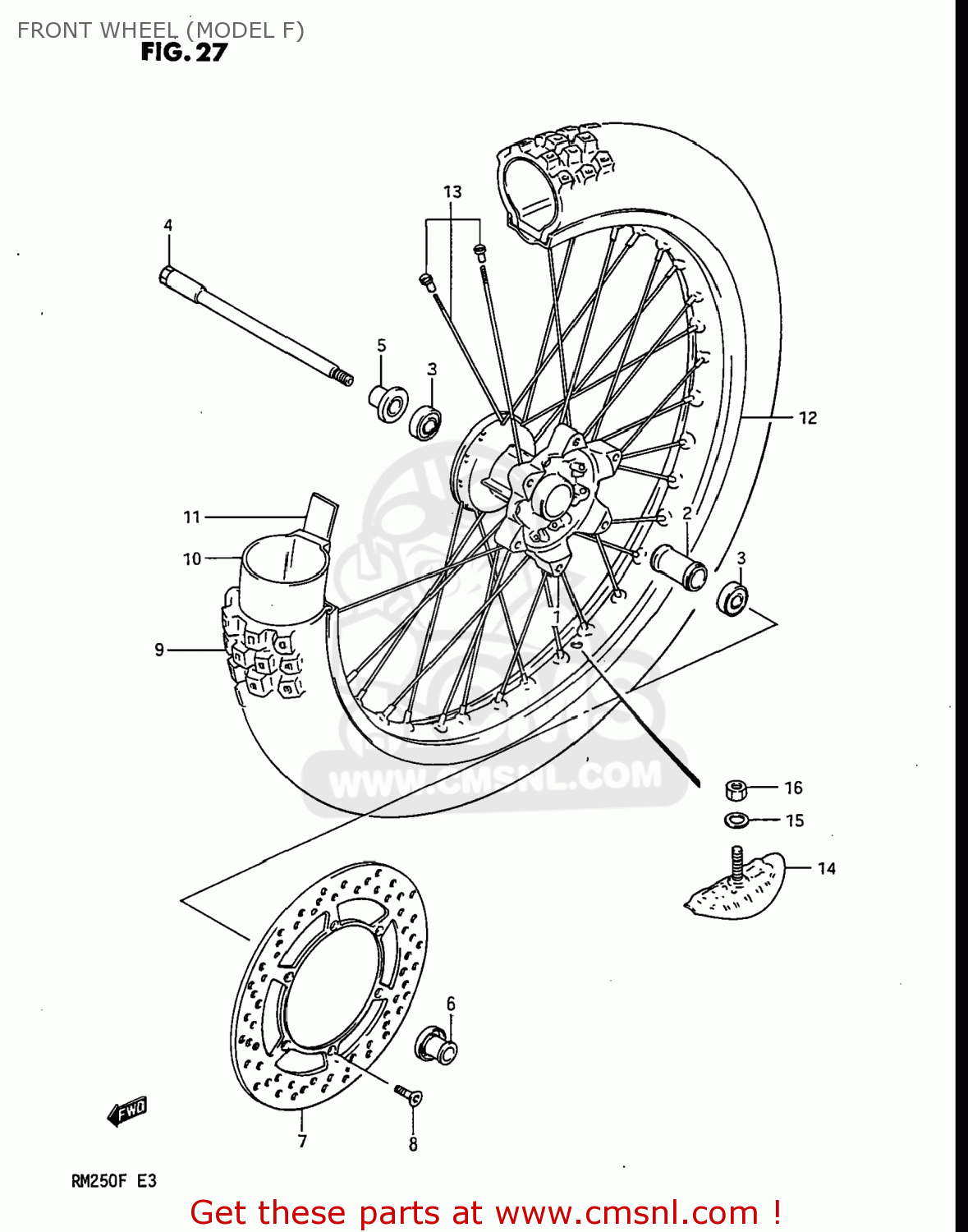 FRONT WHEEL (MODEL F) RM250 1984 (E) USA (E03)