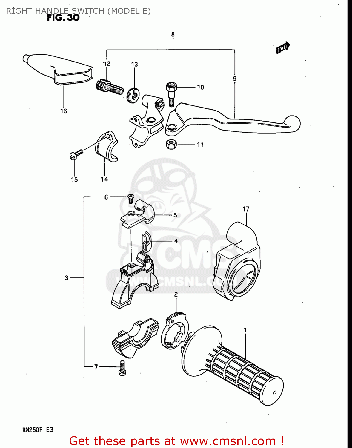 RIGHT HANDLE SWITCH (MODEL E) RM250 1984 (E) USA (E03)