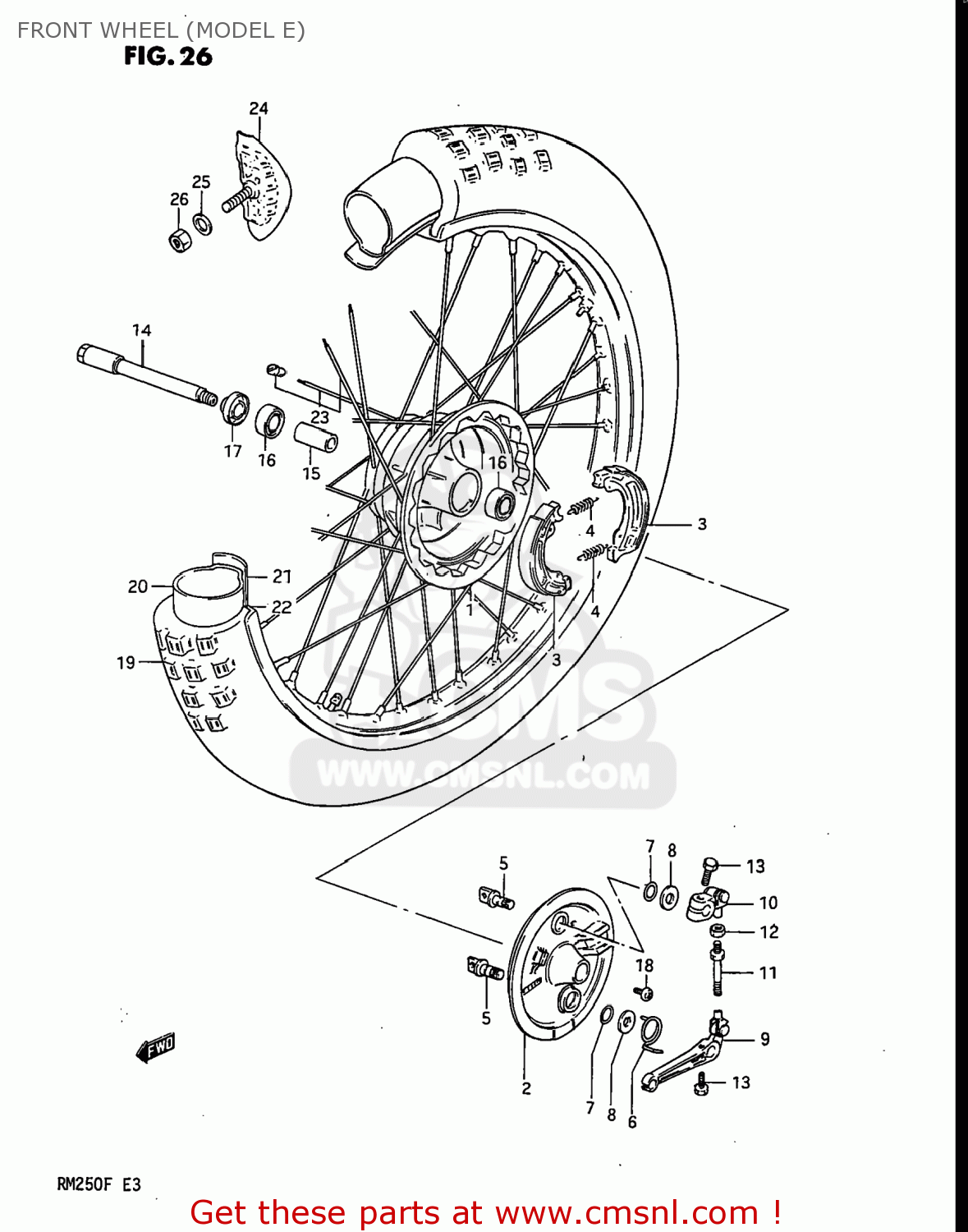 FRONT WHEEL (MODEL E) RM250 1985 (F) USA (E03)
