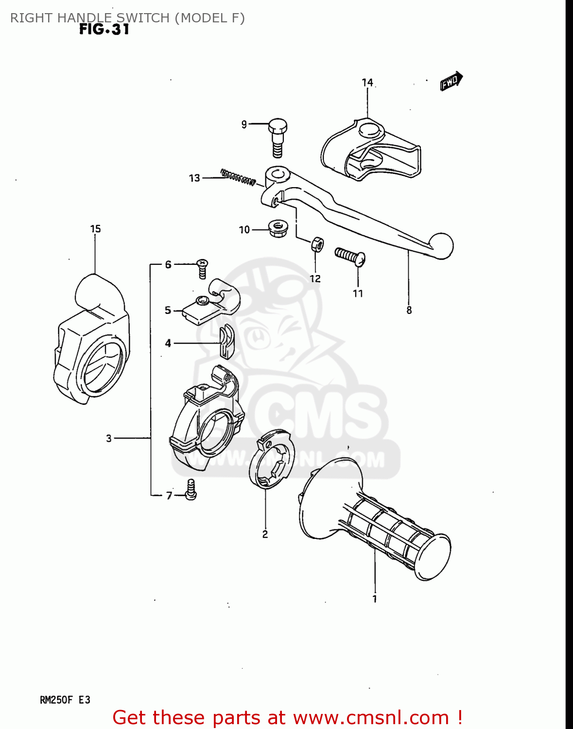 RIGHT HANDLE SWITCH (MODEL F) RM250 1985 (F) USA (E03)