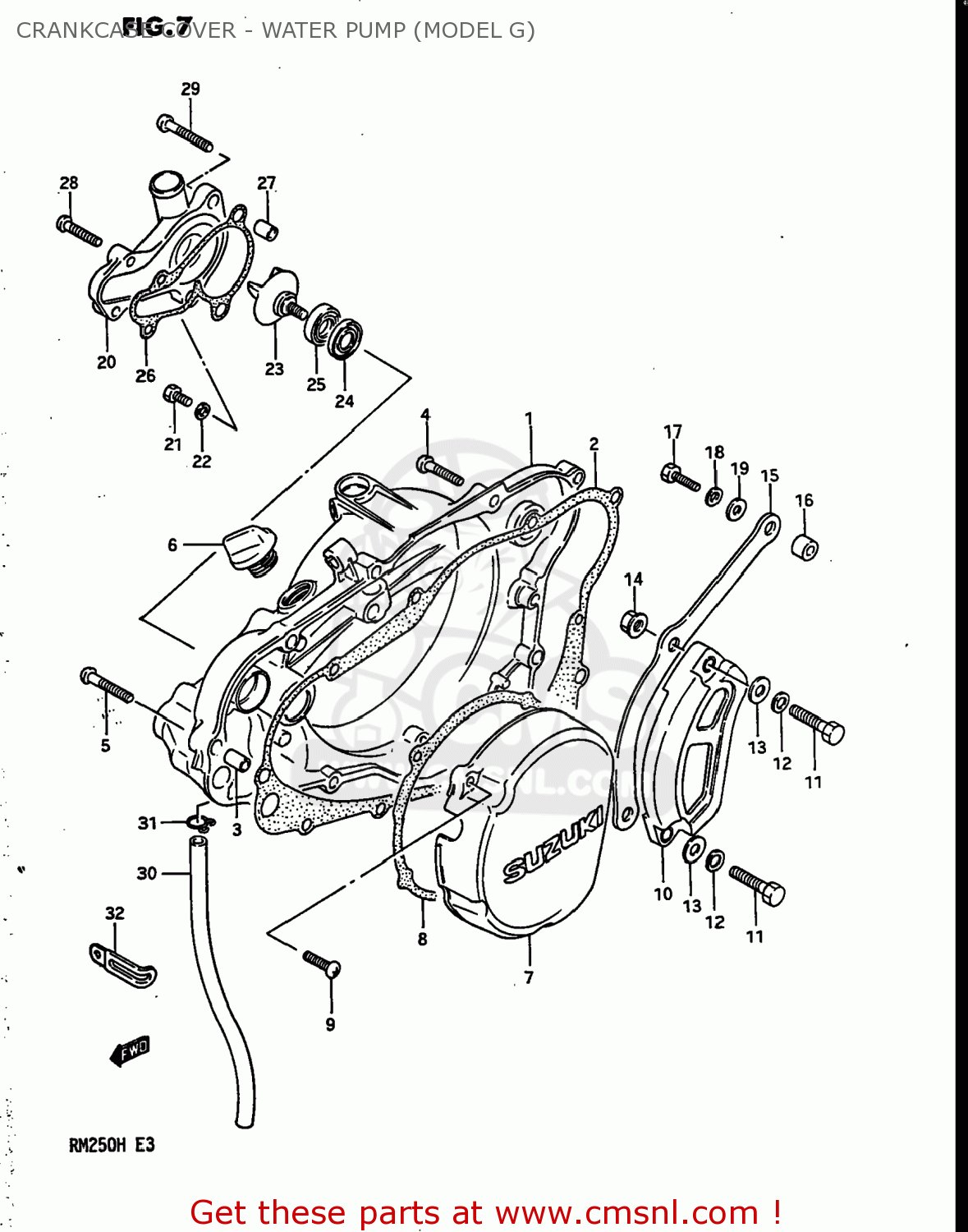 CRANKCASE COVER - WATER PUMP (MODEL G) RM250 1986 (G) USA (E03)