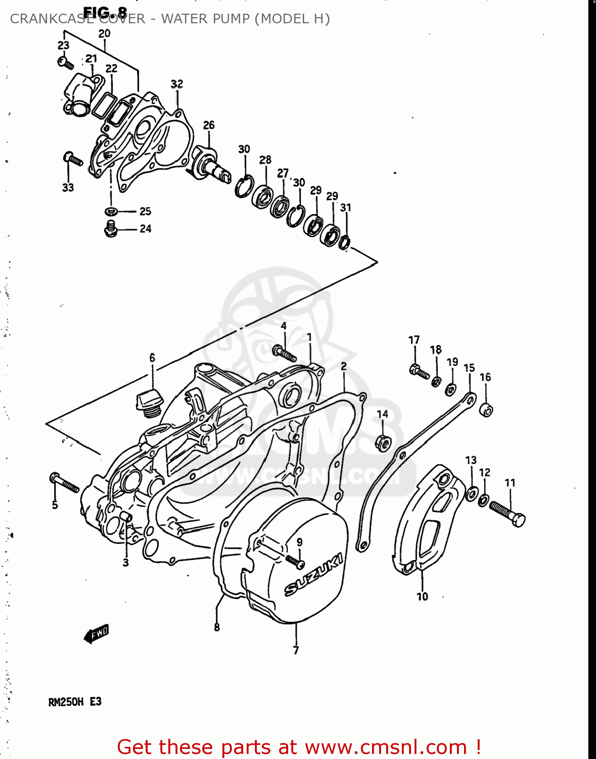 CRANKCASE COVER - WATER PUMP (MODEL H) RM250 1986 (G) USA (E03)