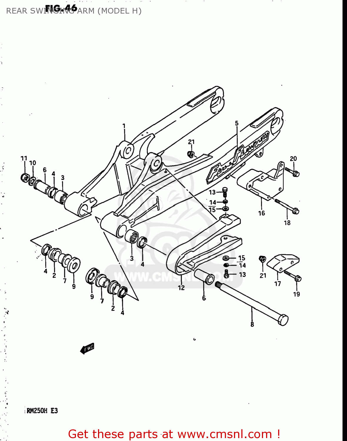 REAR SWINGING ARM (MODEL H) RM250 1986 (G) USA (E03)