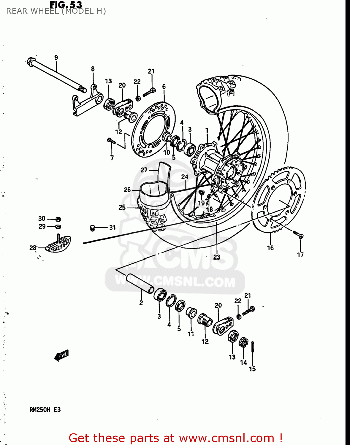 REAR WHEEL (MODEL H) RM250 1986 (G) USA (E03)