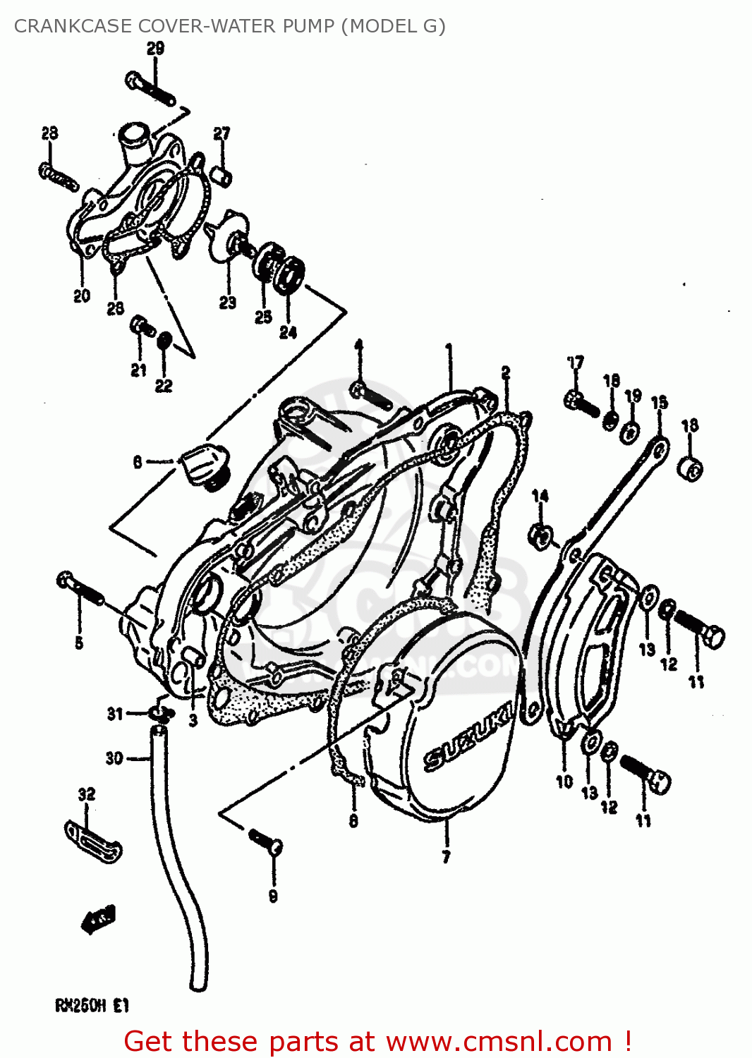 CRANKCASE COVER-WATER PUMP (MODEL G) RM250 1986 (G)