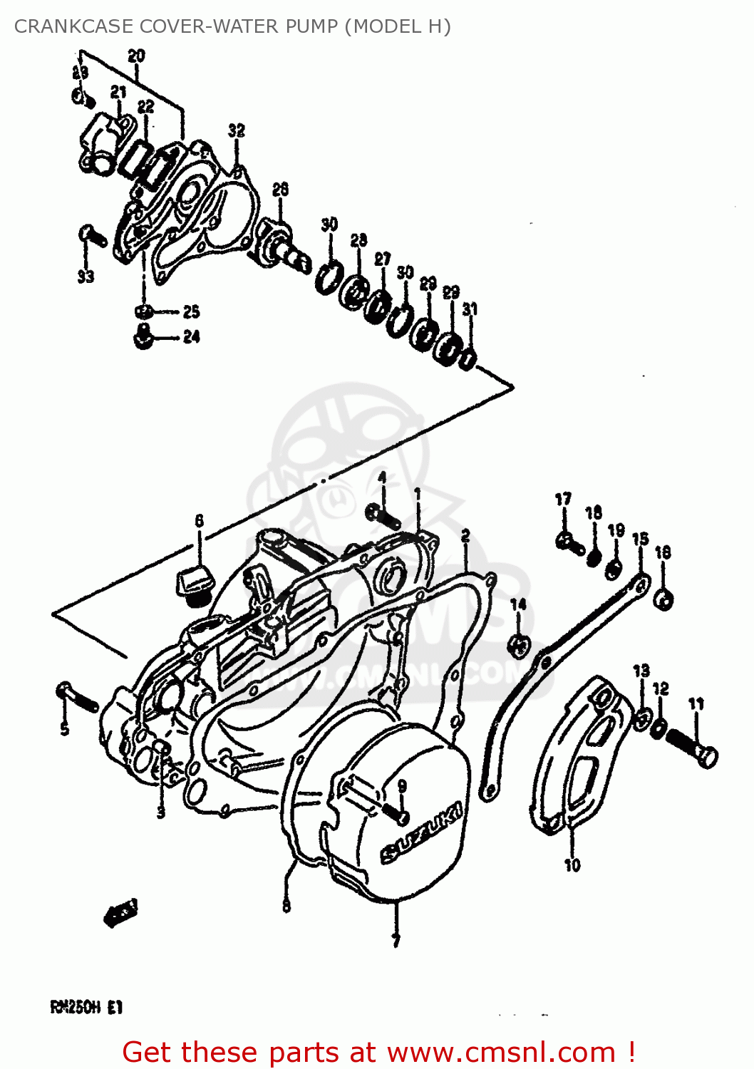 CRANKCASE COVER-WATER PUMP (MODEL H) RM250 1986 (G)