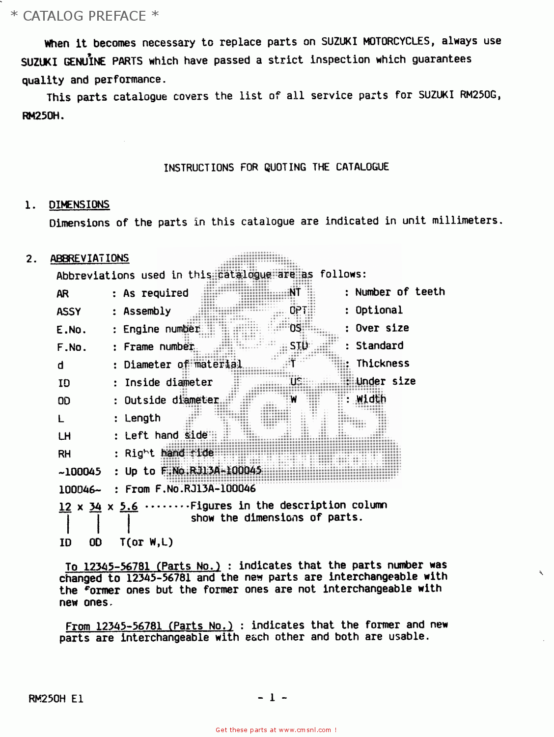 Suzuki RM250 1986 (G) * CATALOG PREFACE * buy original * CATALOG
