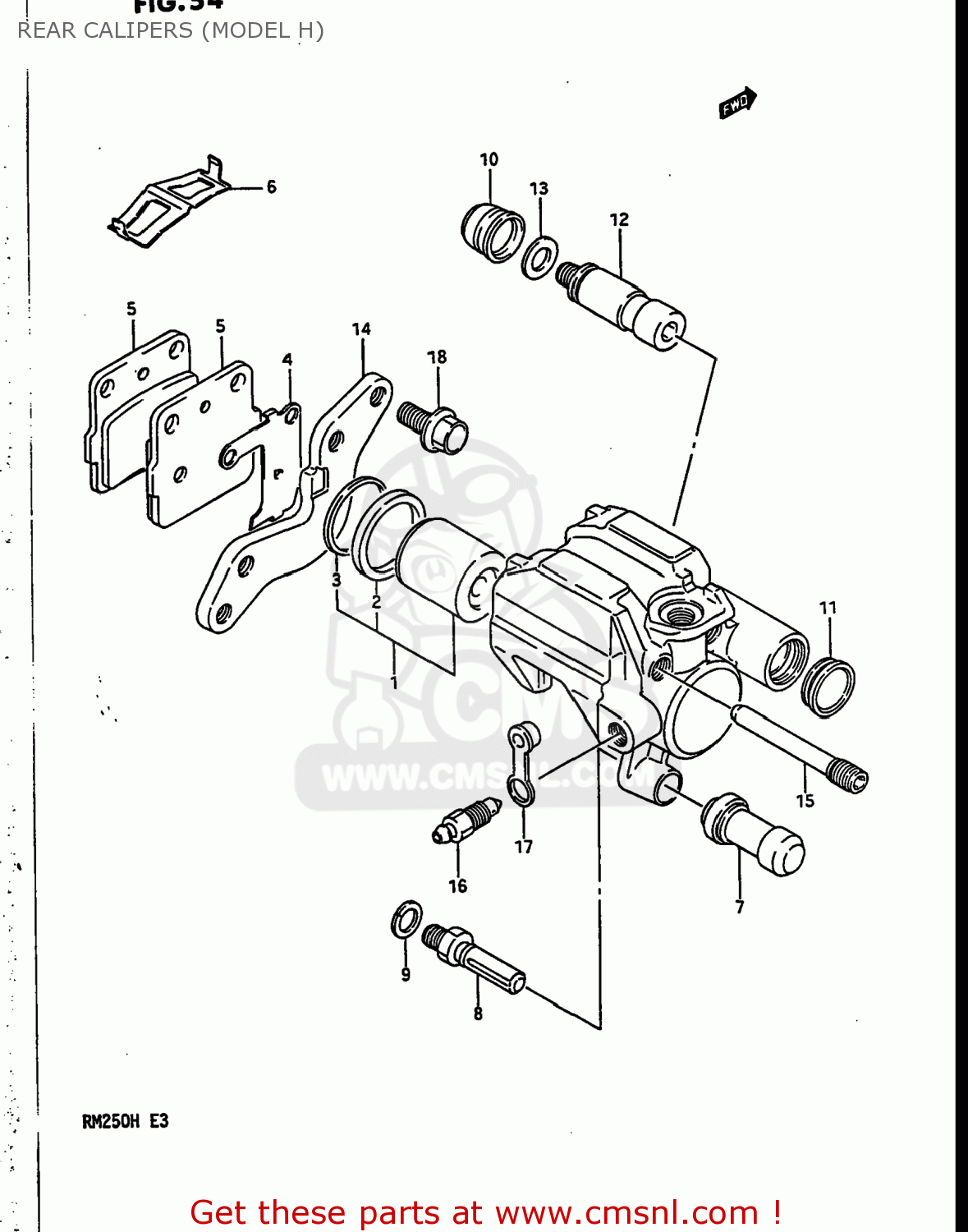 REAR CALIPERS (MODEL H) RM250 1987 (H) USA (E03)