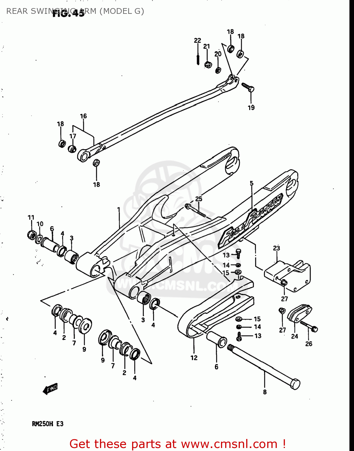REAR SWINGING ARM (MODEL G) RM250 1987 (H) USA (E03)