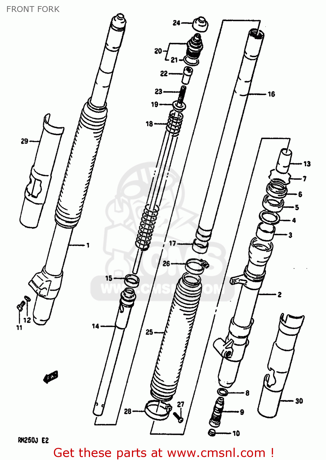 FRONT FORK RM250 1988 (J) UNITED KINGDOM FRANCE AUSTRALIA (E02 E04 E24)