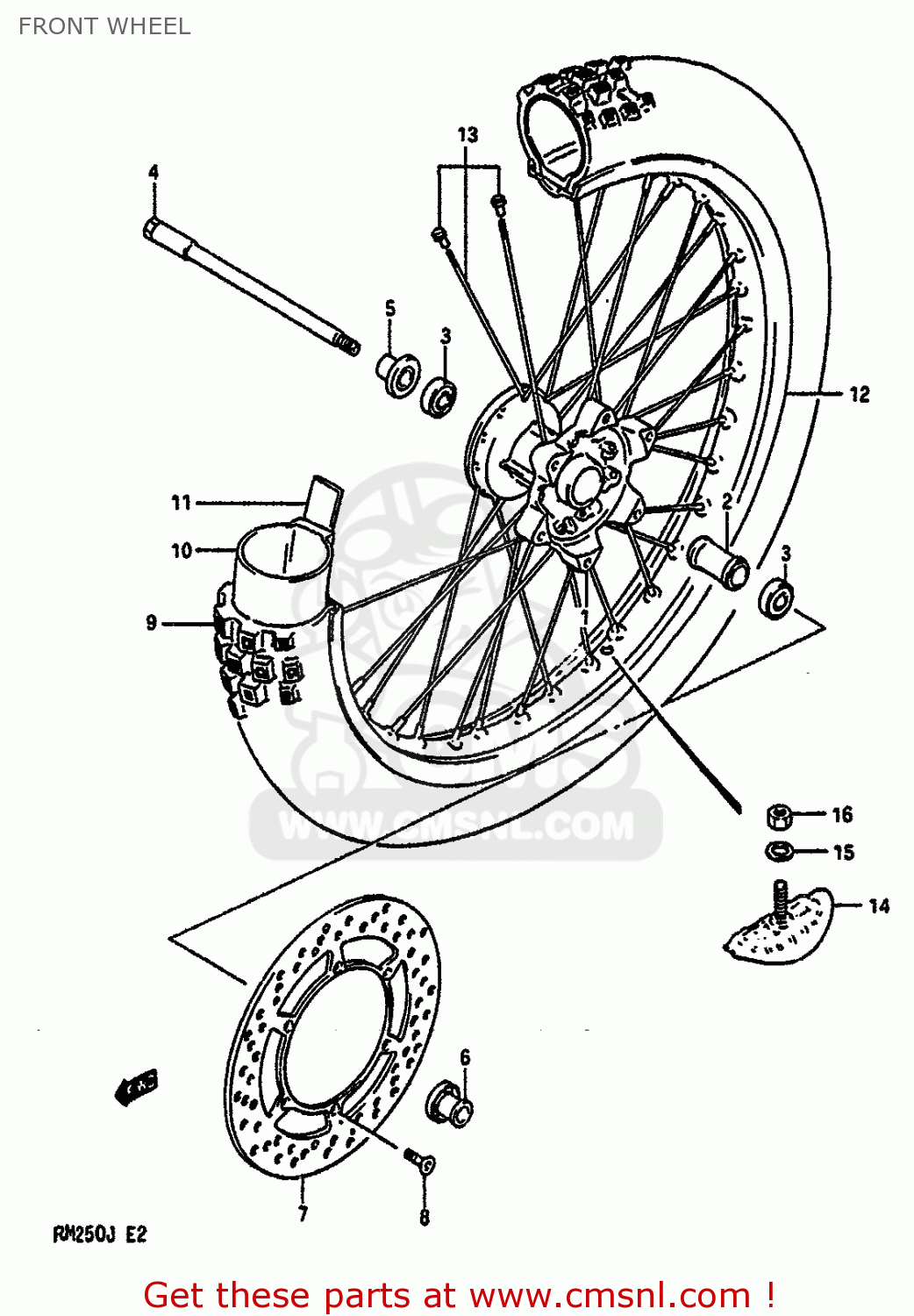 FRONT WHEEL RM250 1988 (J) UNITED KINGDOM FRANCE AUSTRALIA (E02 E04 E24)