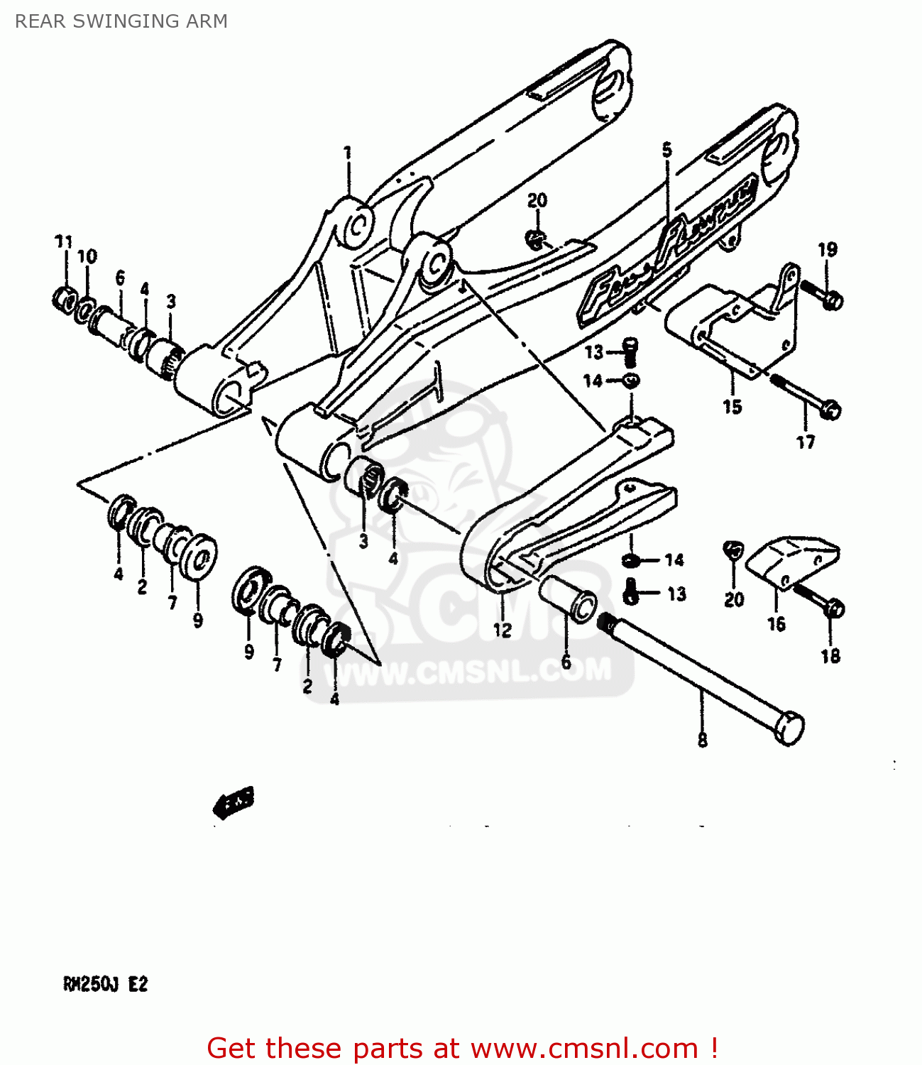 REAR SWINGING ARM RM250 1988 (J) UNITED KINGDOM FRANCE AUSTRALIA (E02 E04 E24)