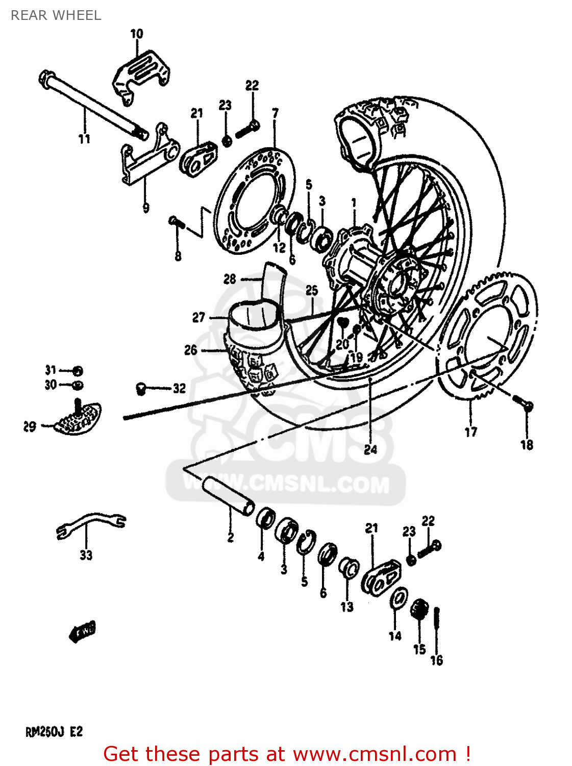 REAR WHEEL RM250 1988 (J) UNITED KINGDOM FRANCE AUSTRALIA (E02 E04 E24)