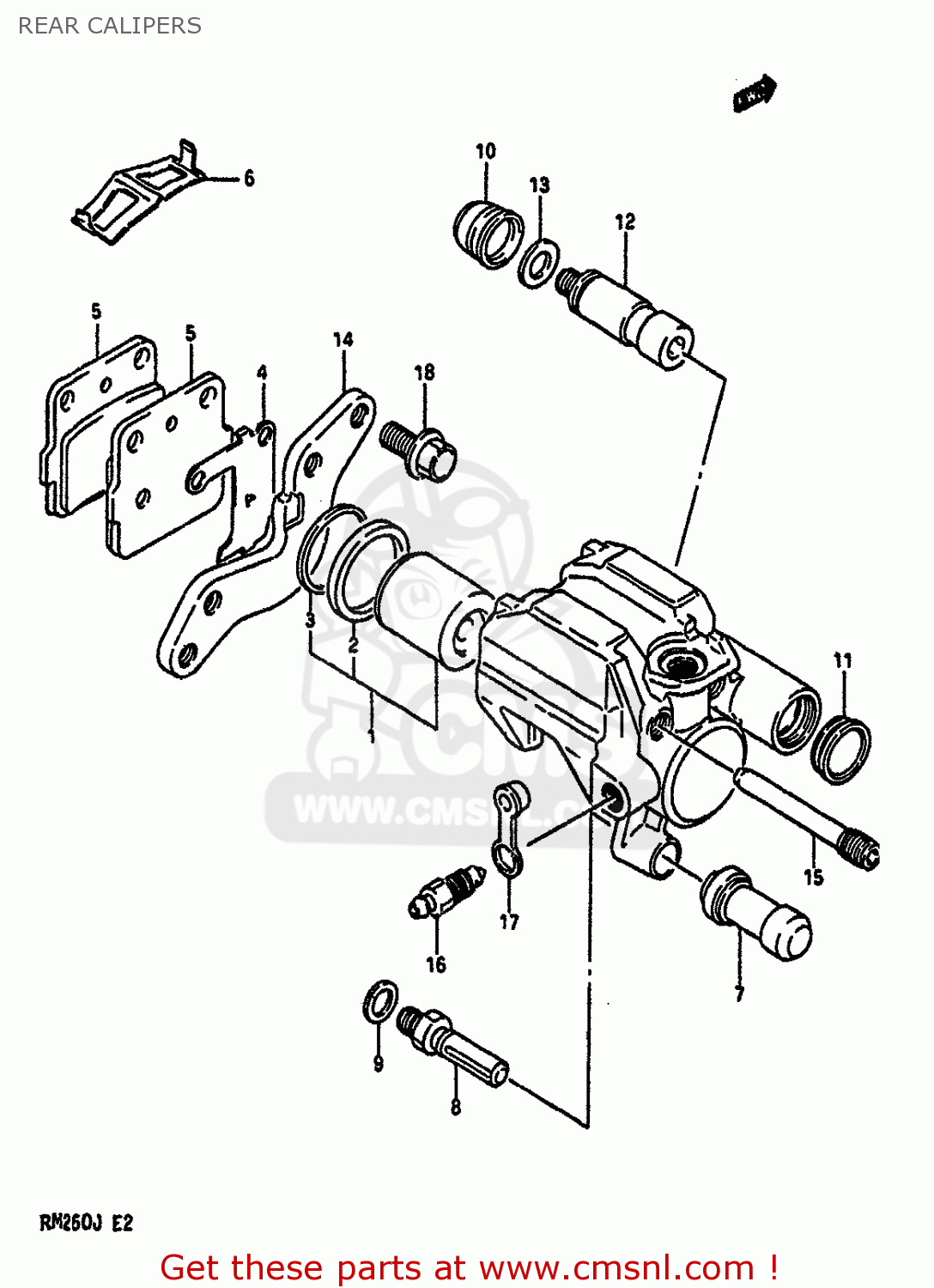 REAR CALIPERS RM250 1988 (J) UNITED KINGDOM FRANCE AUSTRALIA (E02 E04 E24)