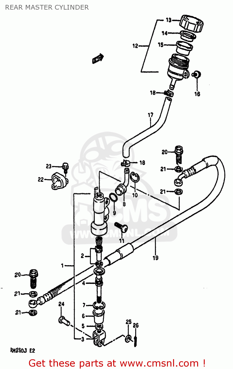 REAR MASTER CYLINDER RM250 1988 (J) UNITED KINGDOM FRANCE AUSTRALIA (E02 E04 E24)