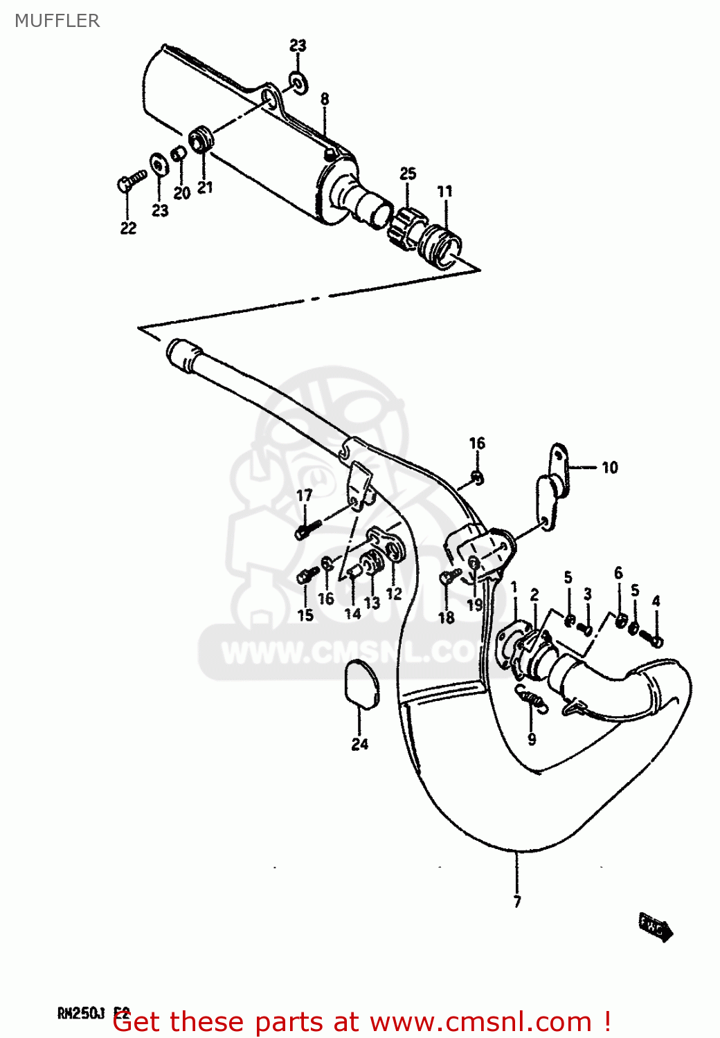 MUFFLER RM250 1988 (J) UNITED KINGDOM FRANCE AUSTRALIA (E02 E04 E24)