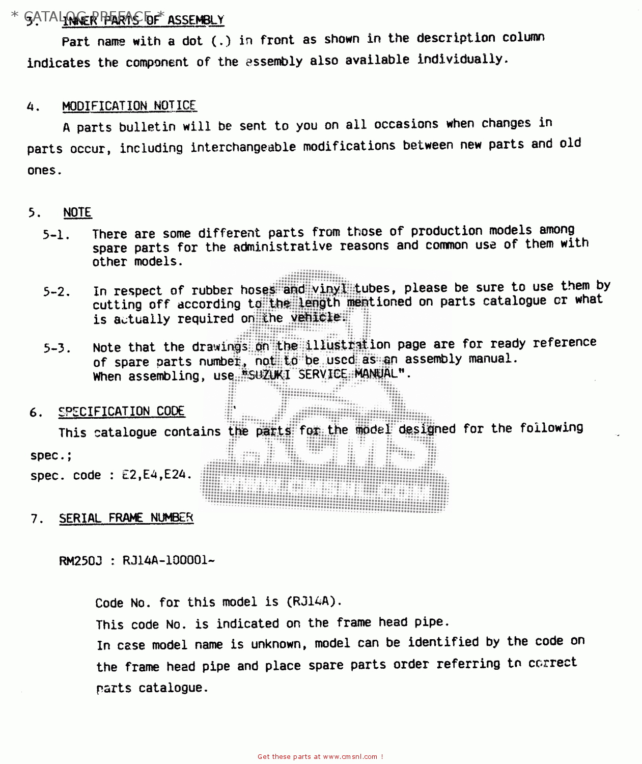 * CATALOG PREFACE * RM250 1988 (J) UNITED KINGDOM FRANCE AUSTRALIA (E02 E04 E24)