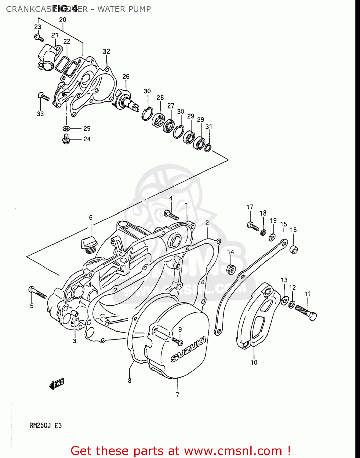 CRANKCASE COVER - WATER PUMP RM250 1988 (J) USA (E03)
