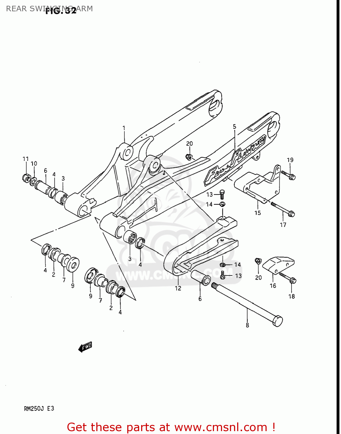 REAR SWINGING ARM RM250 1988 (J) USA (E03)
