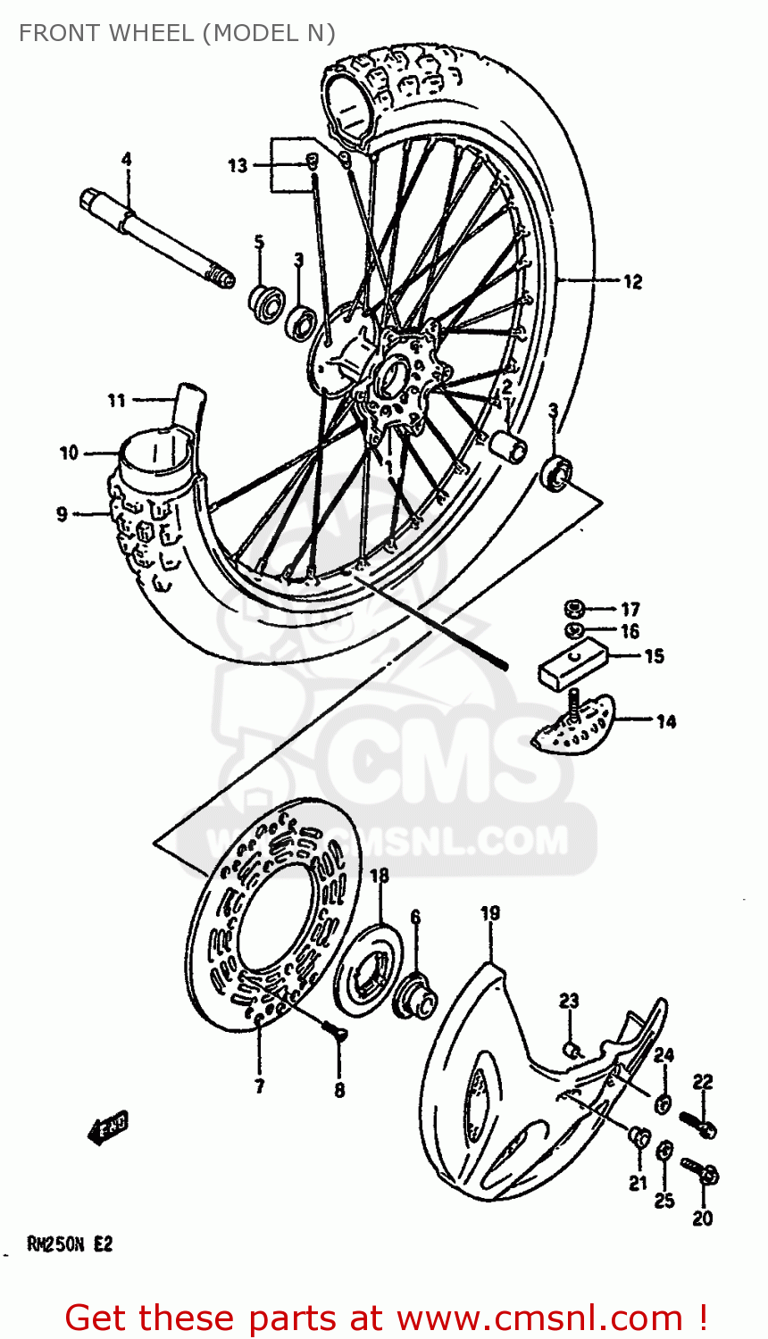 FRONT WHEEL (MODEL N) RM250 1989 (K) UNITED KINGDOM FRANCE AUSTRALIA (E02 E04 E24)