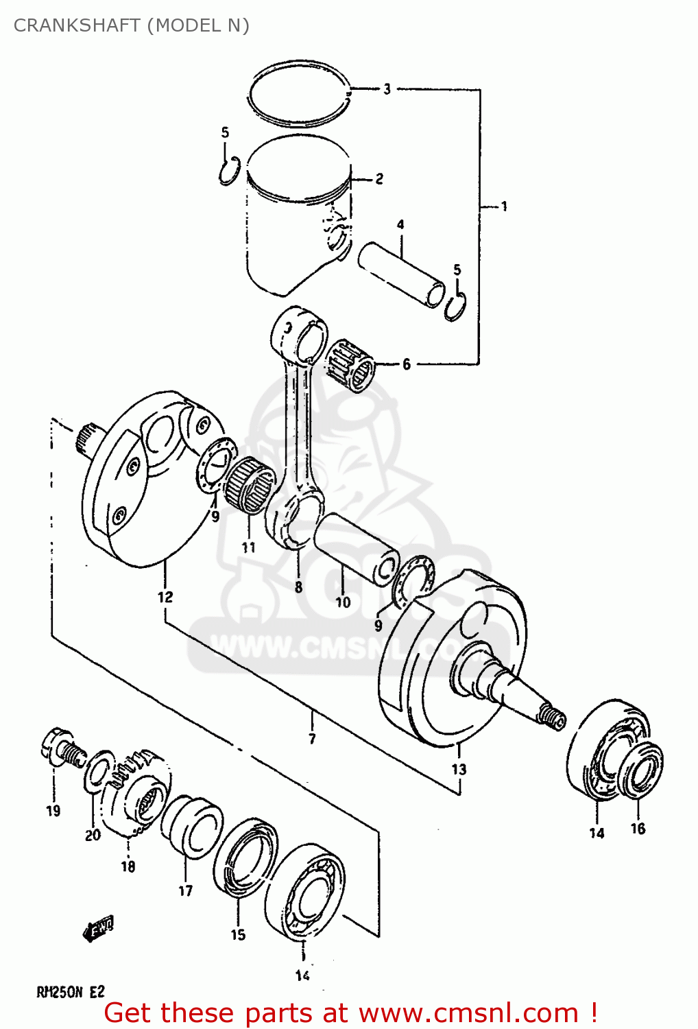 CRANKSHAFT (MODEL N) RM250 1989 (K) UNITED KINGDOM FRANCE AUSTRALIA (E02 E04 E24)