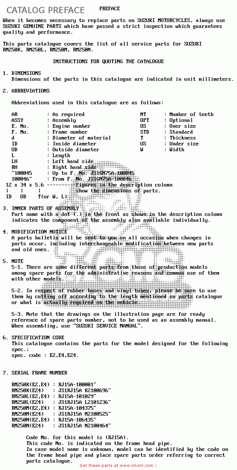 CATALOG PREFACE RM250 1989 (K) UNITED KINGDOM FRANCE AUSTRALIA (E02 E04 E24)