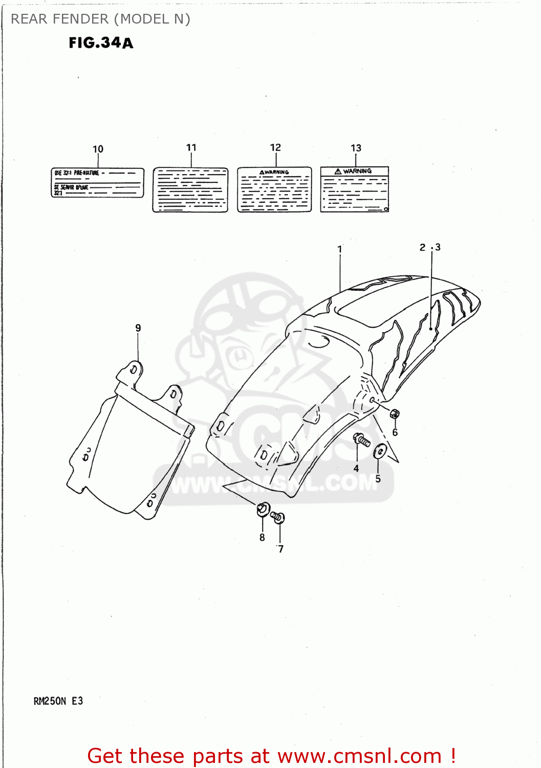 REAR FENDER (MODEL N) RM250 1989 (K) USA (E03)