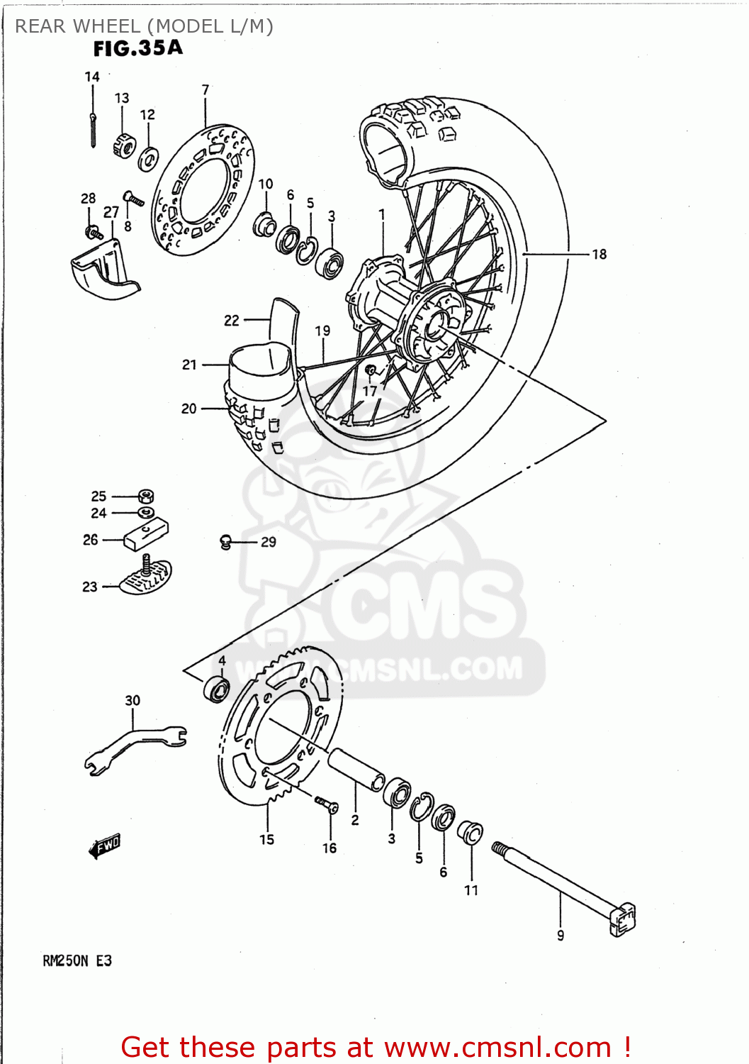 REAR WHEEL (MODEL L/M) RM250 1989 (K) USA (E03)