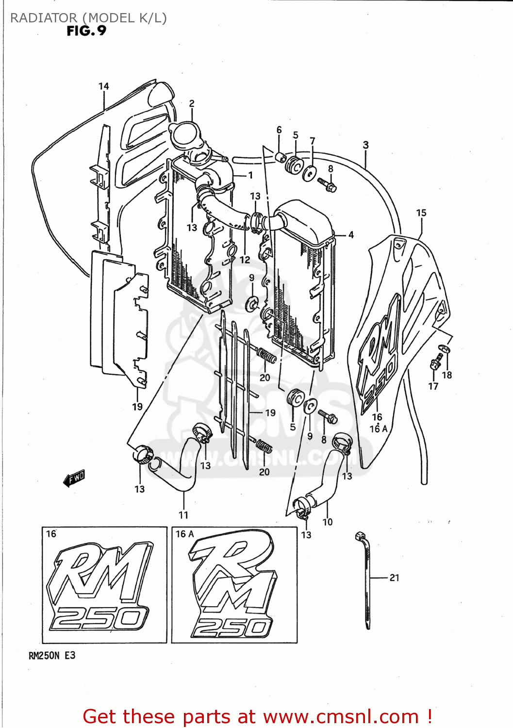 Suzuki RM250 1990 (L) USA (E03) RADIATOR (MODEL K/L) buy original