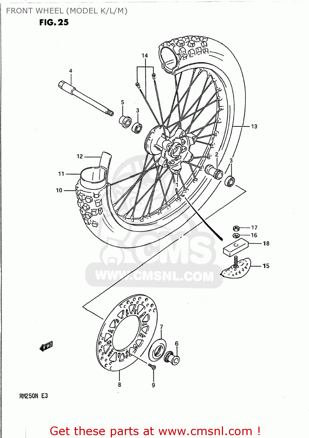 FRONT WHEEL (MODEL K/L/M) RM250 1990 (L) USA (E03)