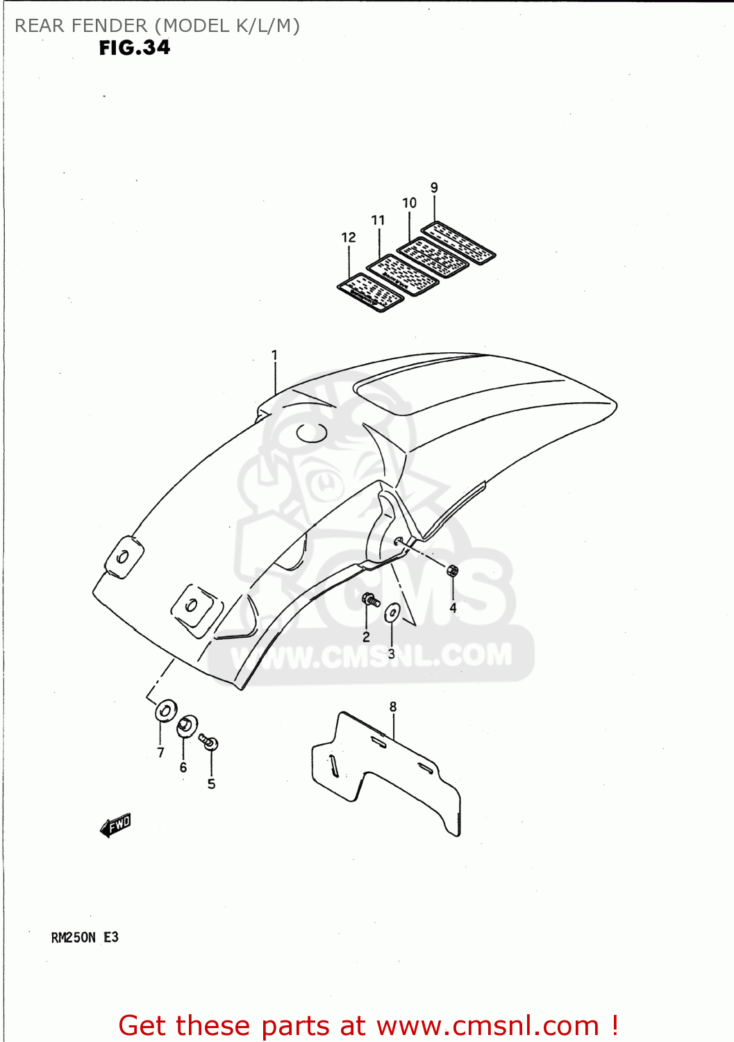 REAR FENDER (MODEL K/L/M) RM250 1990 (L) USA (E03)