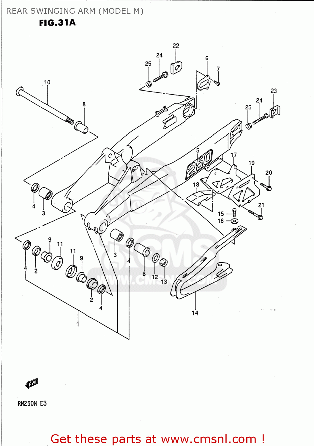 REAR SWINGING ARM (MODEL M) RM250 1990 (L) USA (E03)
