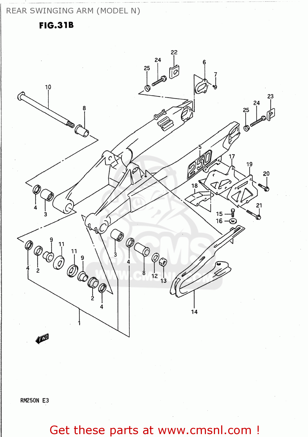 REAR SWINGING ARM (MODEL N) RM250 1990 (L) USA (E03)