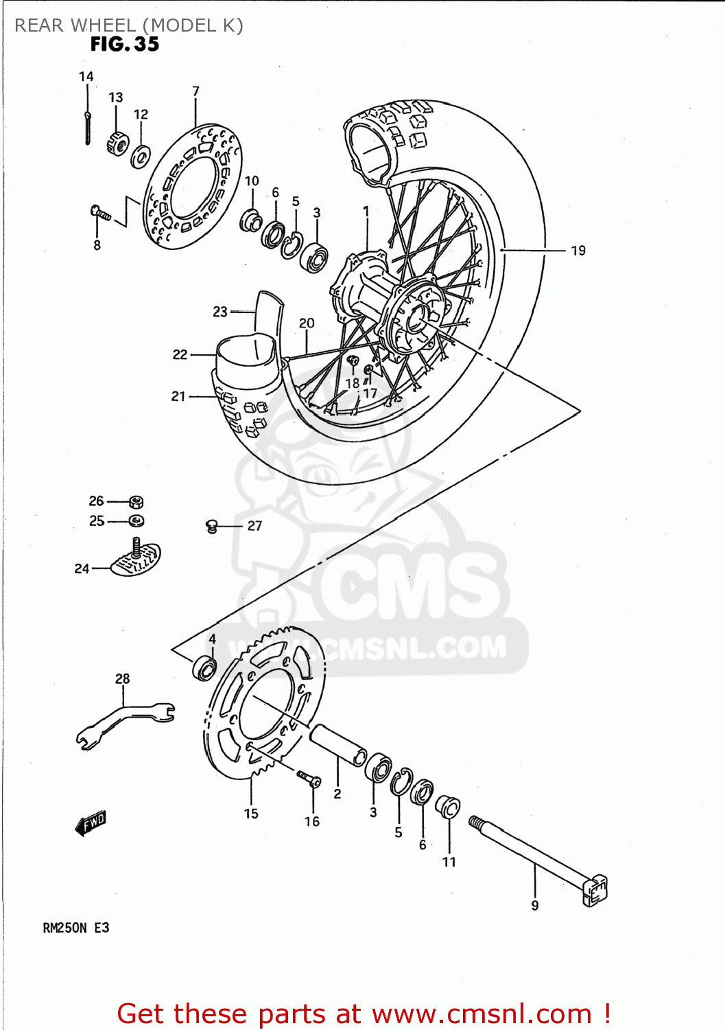 REAR WHEEL (MODEL K) RM250 1990 (L) USA (E03)