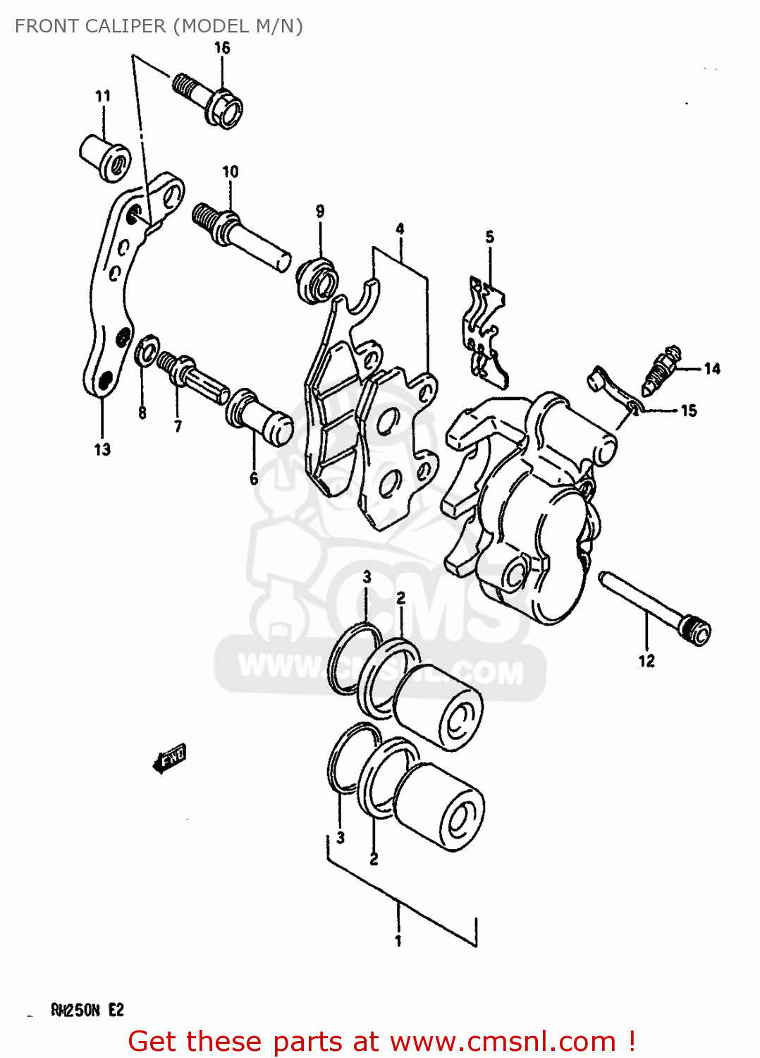 FRONT CALIPER (MODEL M/N) RM250 1991 (M) UNITED KINGDOM FRANCE AUSTRALIA (E02 E04 E24)