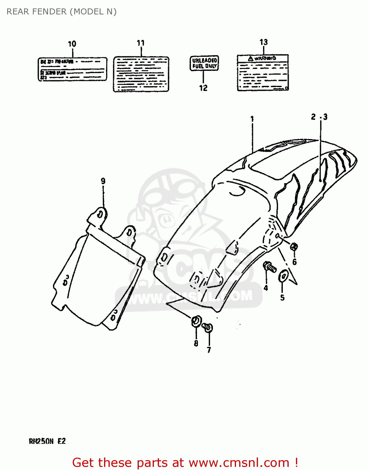 REAR FENDER (MODEL N) RM250 1991 (M) UNITED KINGDOM FRANCE AUSTRALIA (E02 E04 E24)