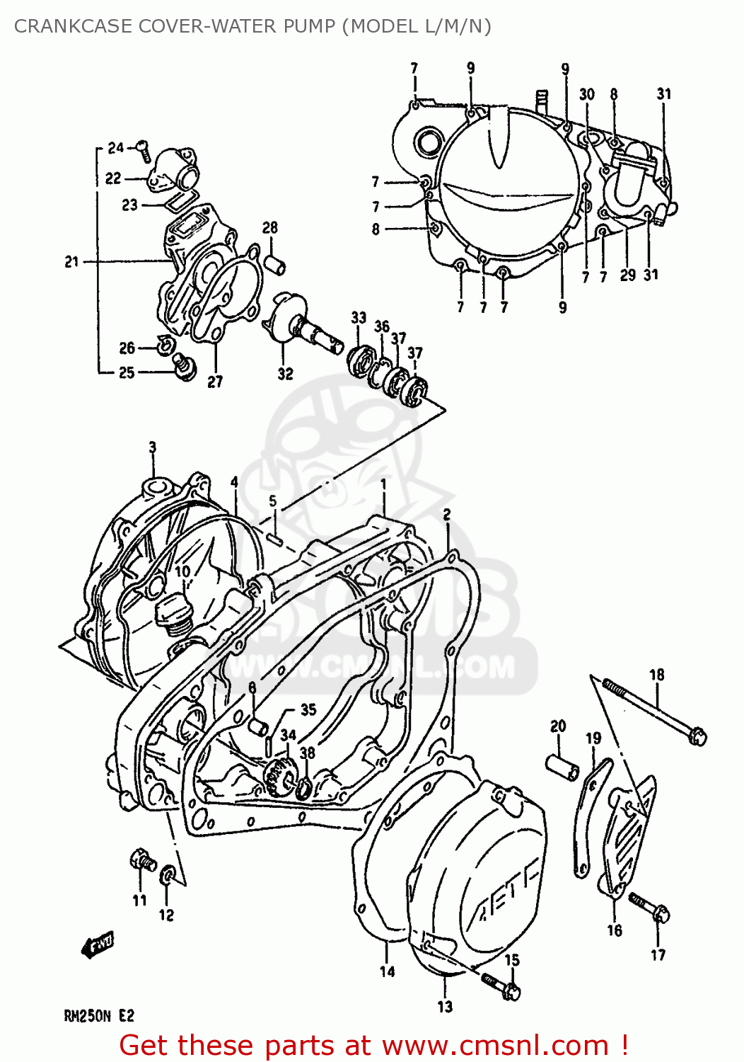CRANKCASE COVER-WATER PUMP (MODEL L/M/N) RM250 1991 (M) UNITED KINGDOM FRANCE AUSTRALIA (E02 E04 E24)