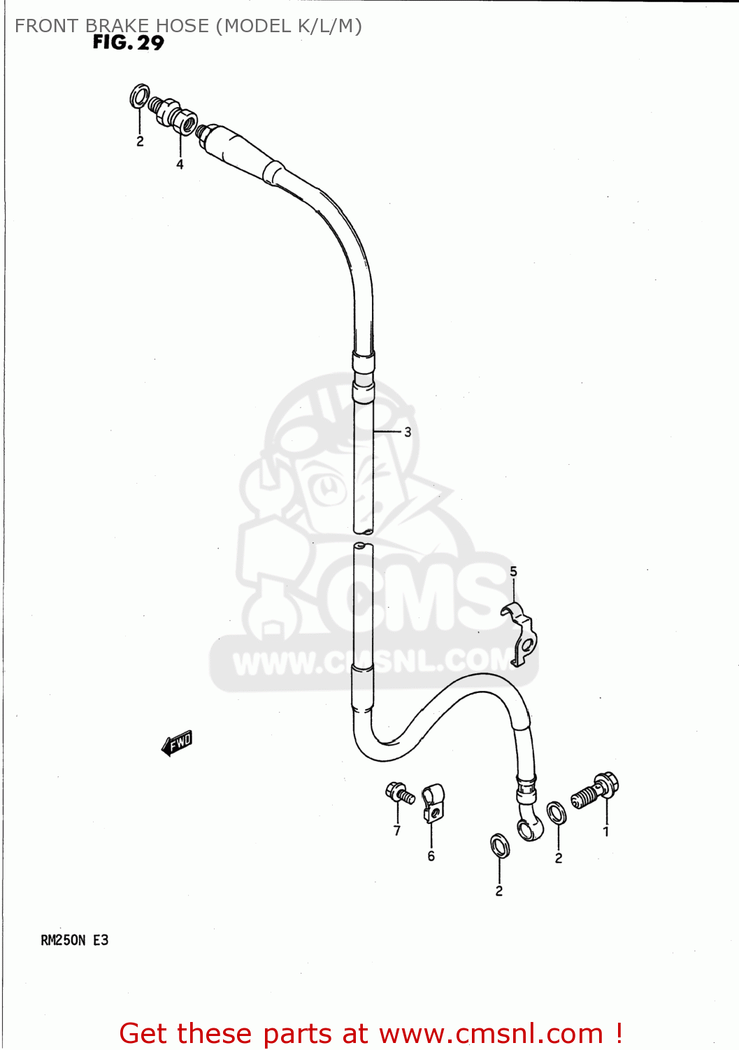 FRONT BRAKE HOSE (MODEL K/L/M) RM250 1991 (M) USA (E03)